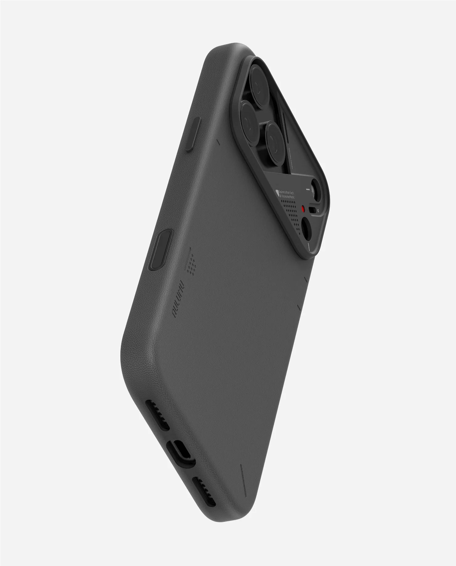 Black phone case with multiple ports on a white background