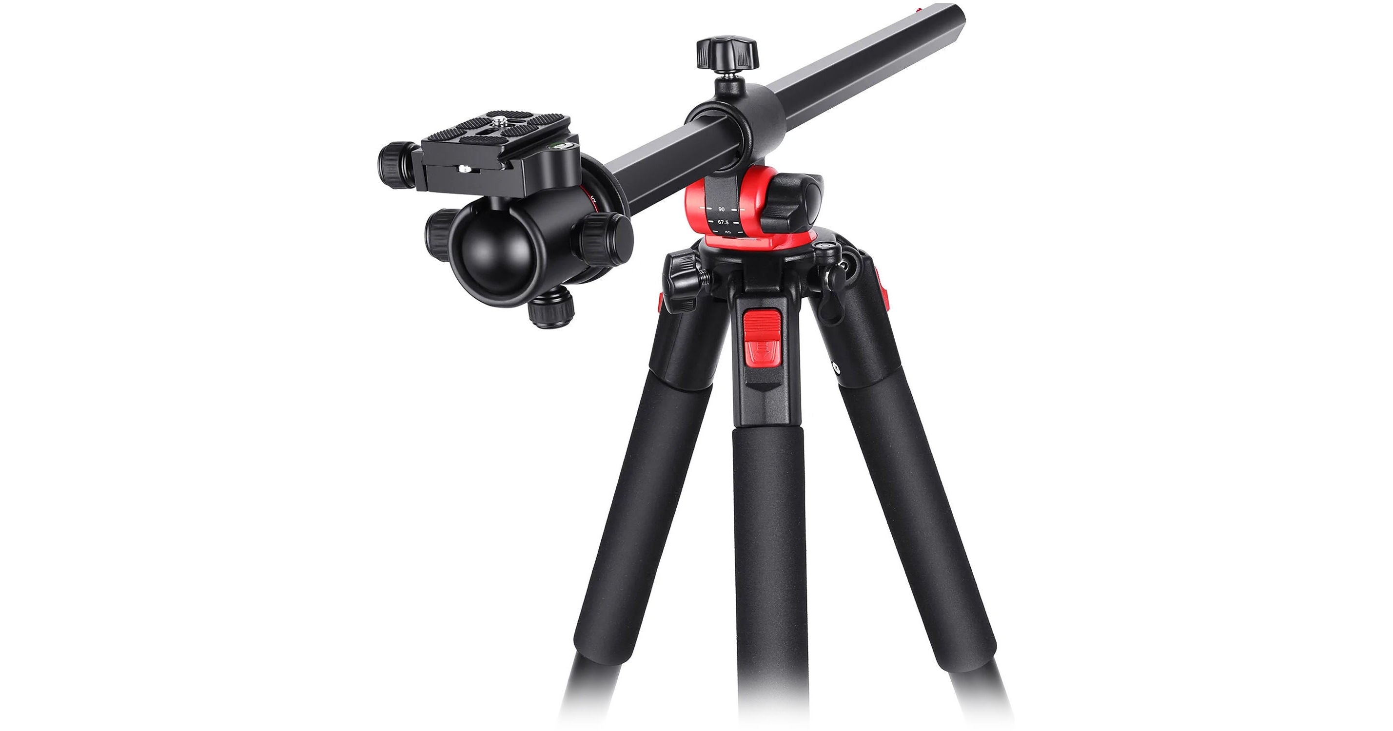 Black and red tripod on a white background