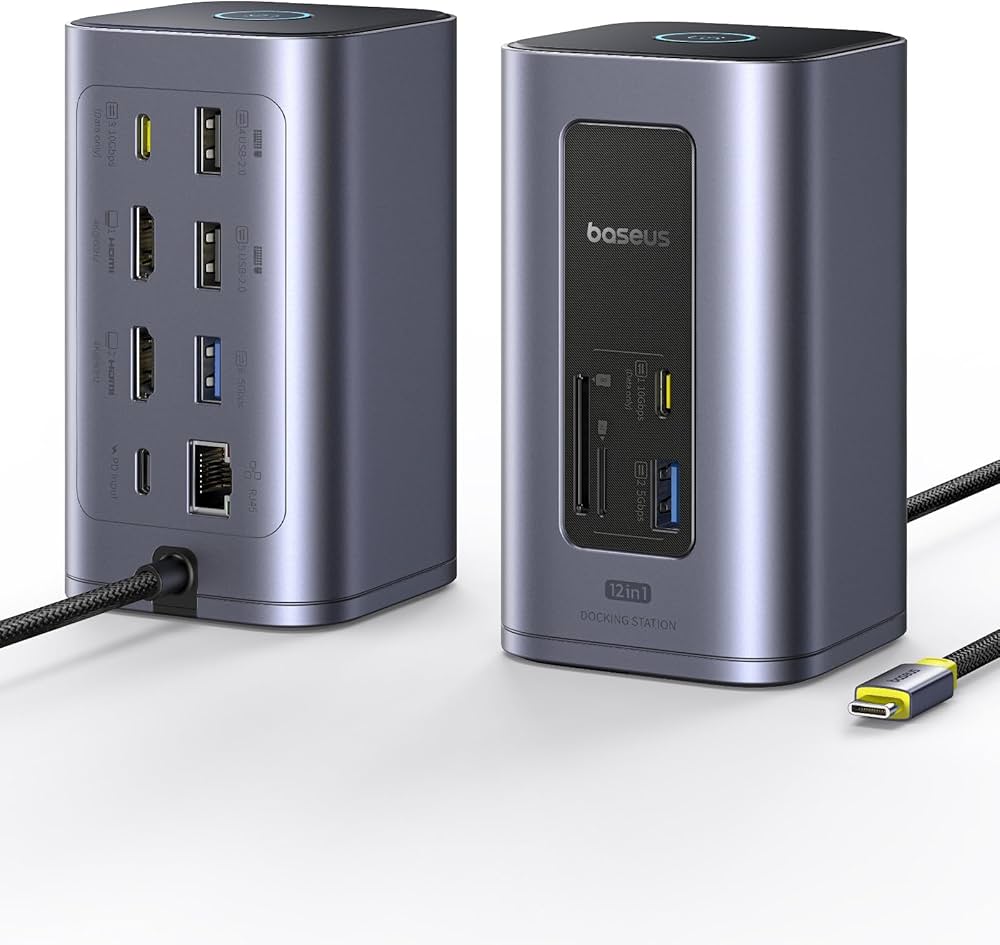 Two metallic USB hubs with multiple ports on a white background
