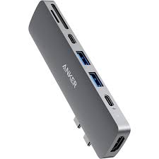 Anker USB hub with multiple ports on a white background