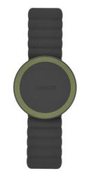 Black watch with a green band on a white background