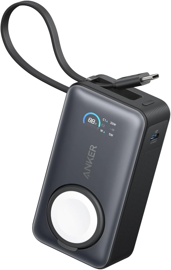 Anker power bank with digital display on a white background