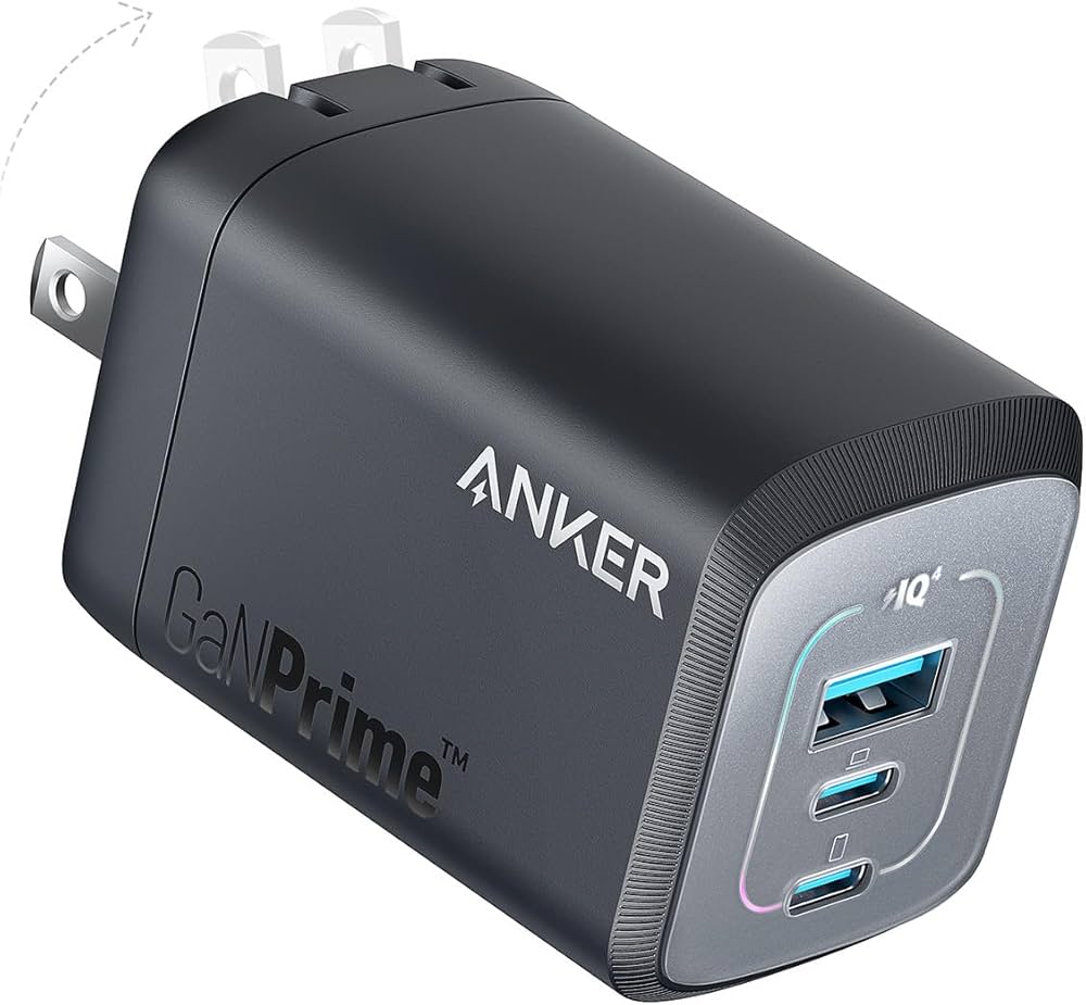 Anker GaN Prime charging adapter with multiple ports on a white background