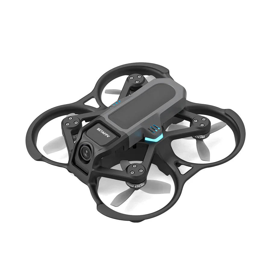 Black drone with camera on a white background