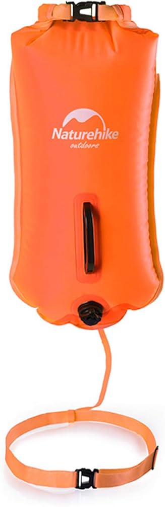 Orange inflatable浮筒 with a strap on a white background, featuring the brand 'Naturehike'.