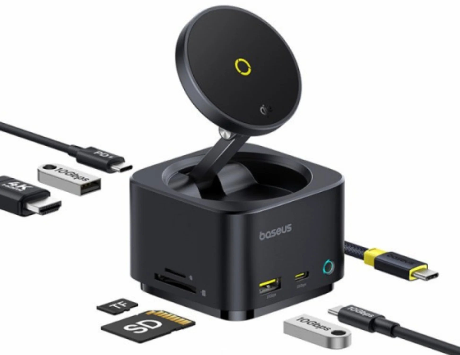 Baseus USB hub with multiple cables and connectors on a white background