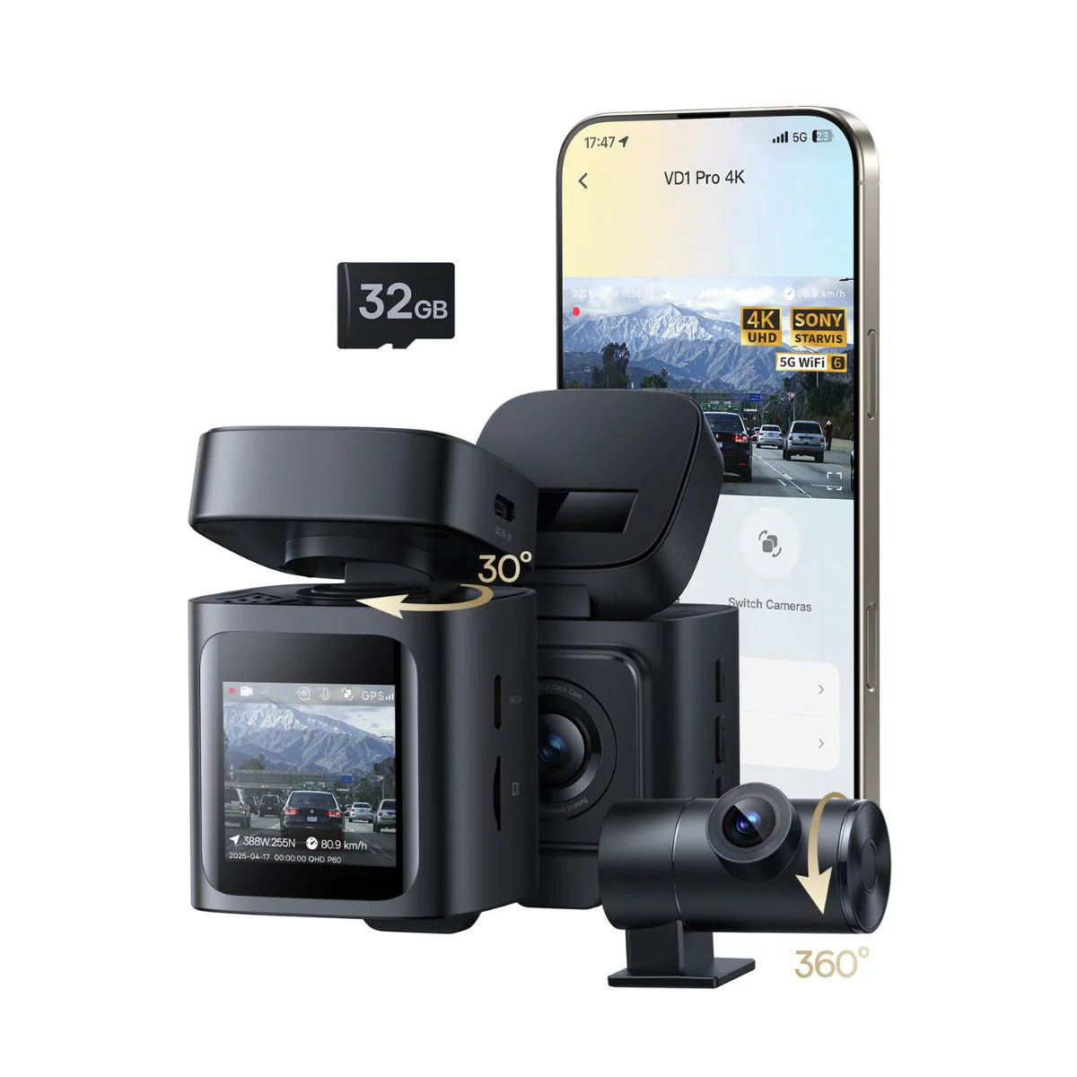 Baseus PrimeTrip VD1 Dash Cam Front 3K + Rear 1080p - Cosmic Black