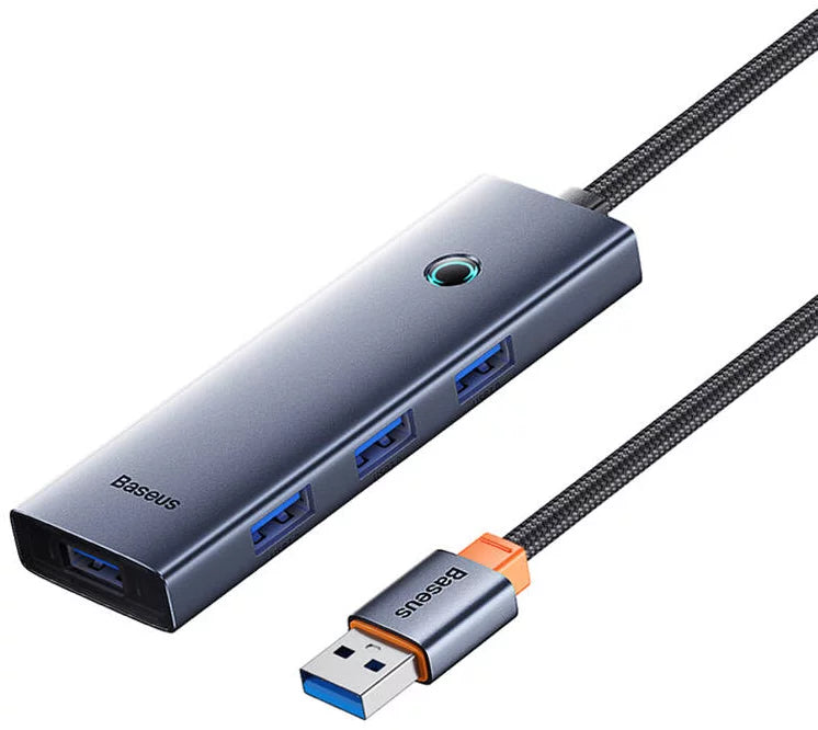 Baseus USB hub with multiple ports on a white background