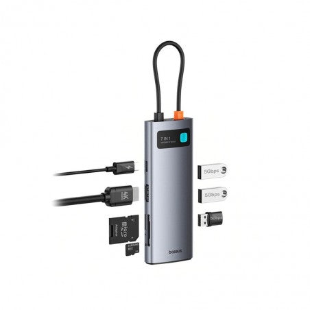 Multifunctional USB hub with cables on a white background