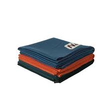 Stack of blue and orange towels on a white background