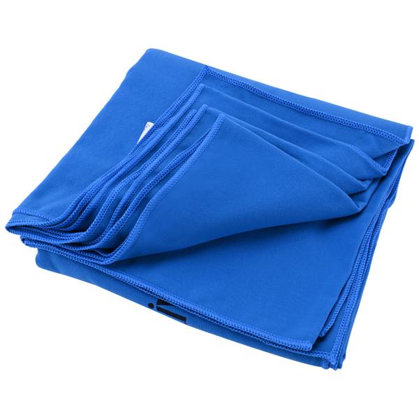 Folded blue towel on a white background