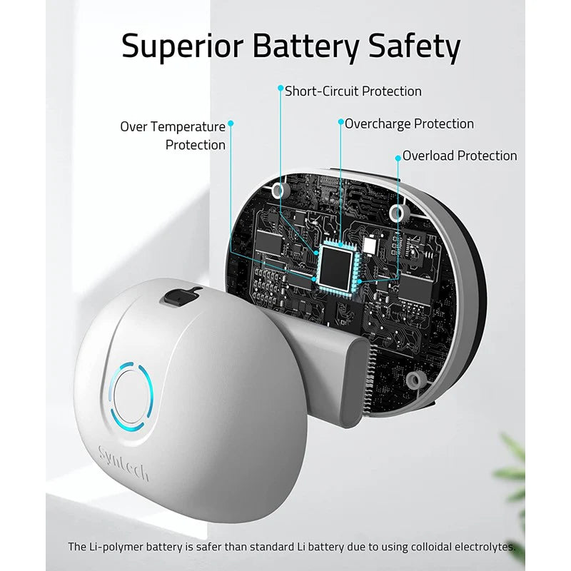 Battery safety features with electronic components on a white background