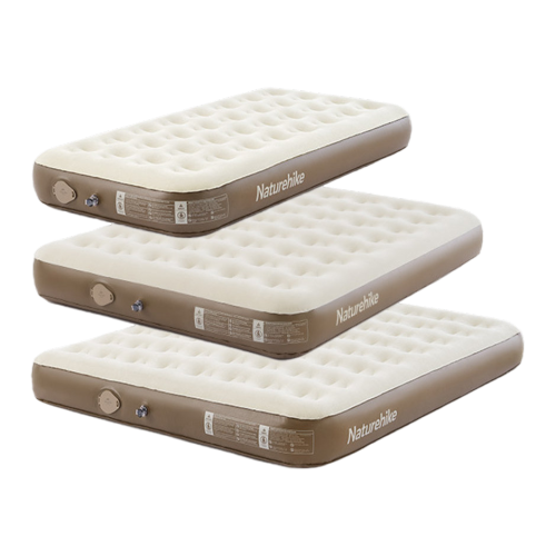 Three stacked Naturehike air mattresses on a white background