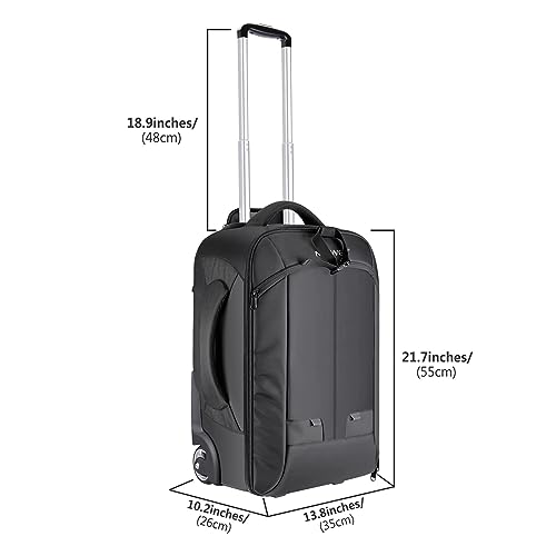 Black suitcase with dimensions labeled on a white background