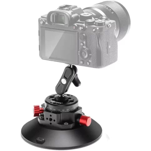 Camera mounted on a suction cup mount with a white background