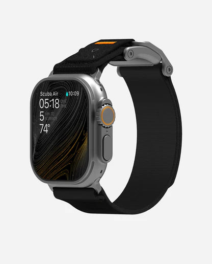 Smartwatch with a black band on a white background