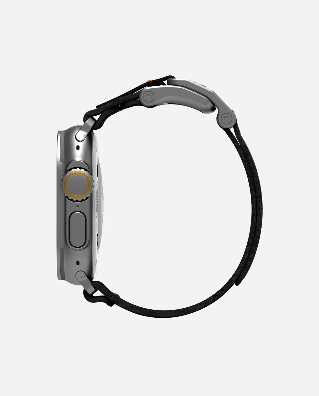 Smartwatch with black band on a white background
