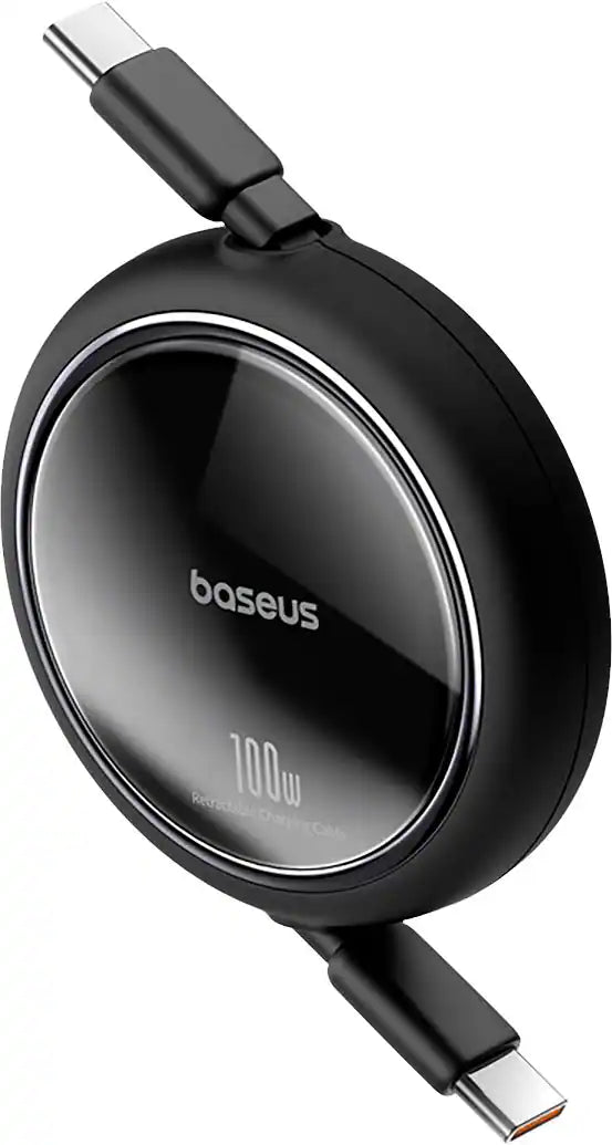 Retractable USB cable with 'baseus' branding on a white background