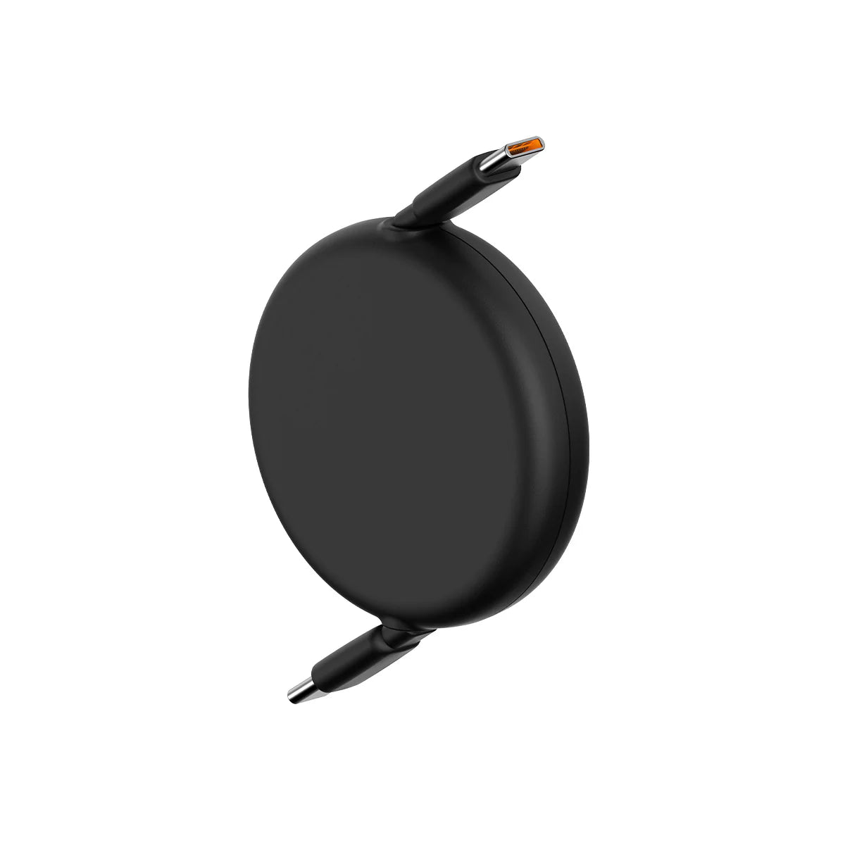 Black retractable cable on a white background