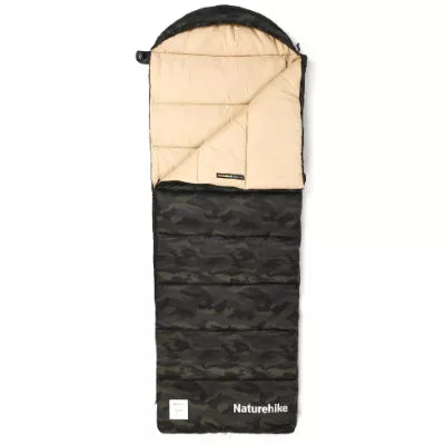Black and beige sleeping bag with 'Naturehike' branding on a white background