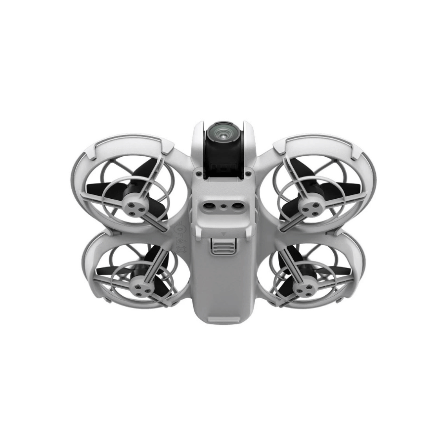 Small drone with four rotor blades on a white background