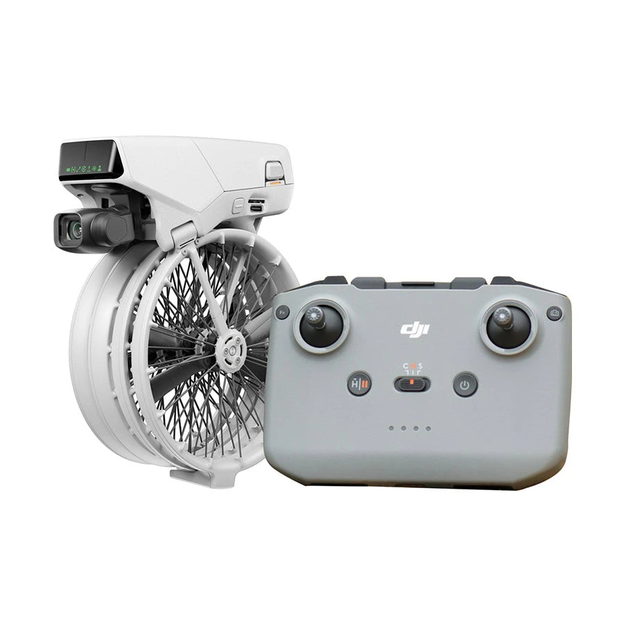 DJI drone with camera and remote control on a white background