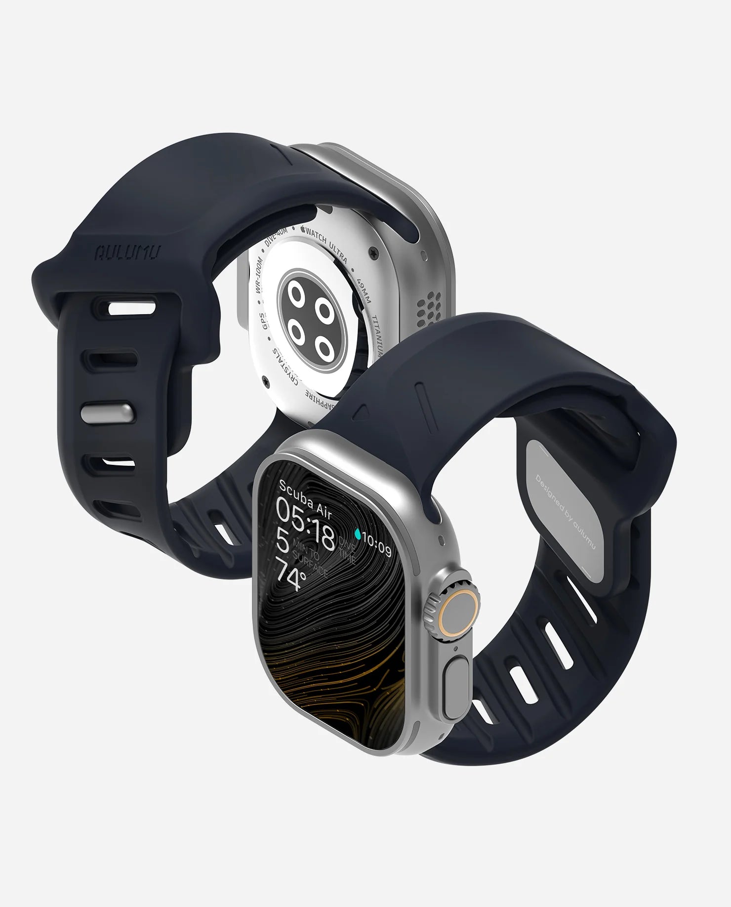 Smartwatch with a navy blue band on a white background