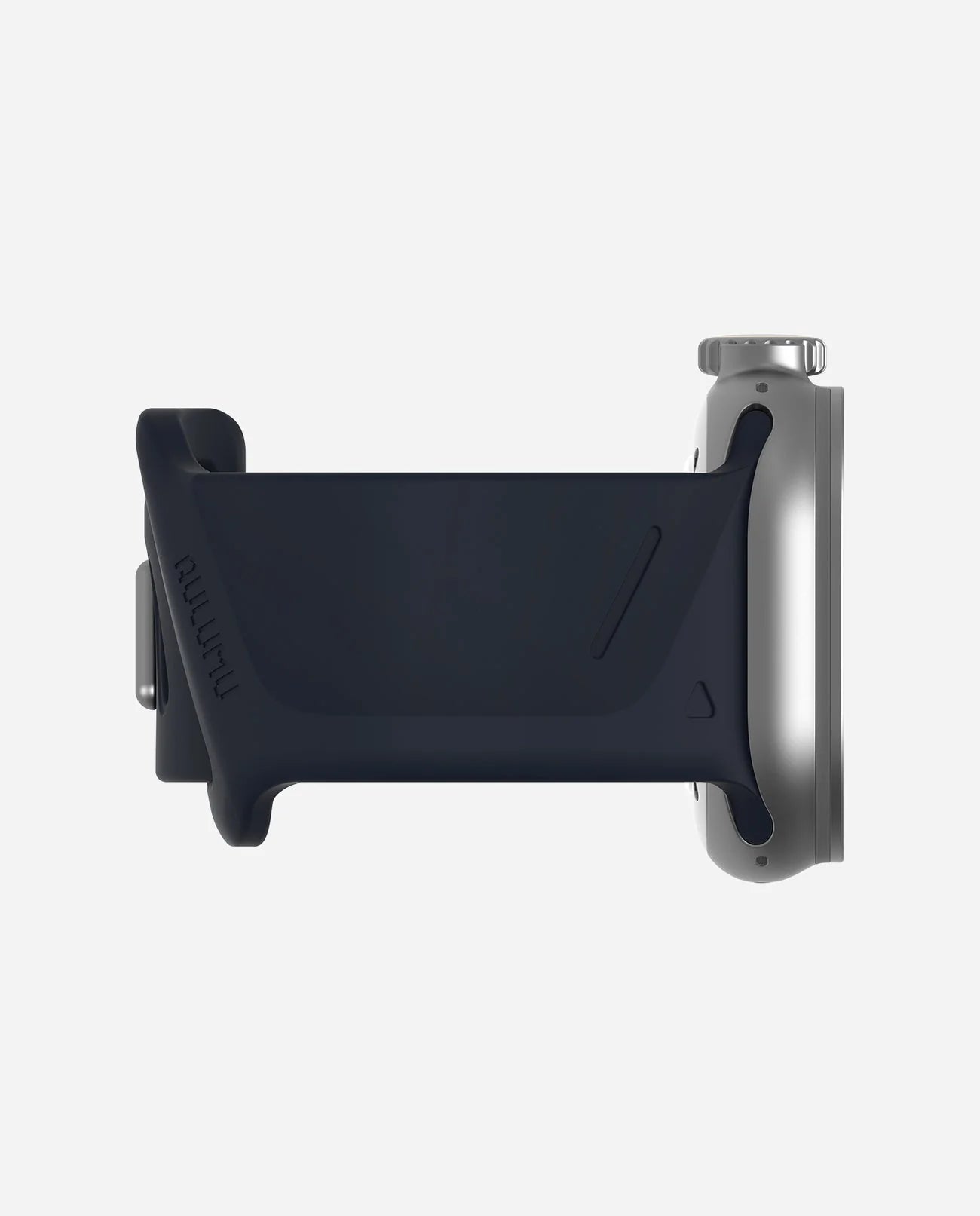 Black phone holder with metal bracket on a white background