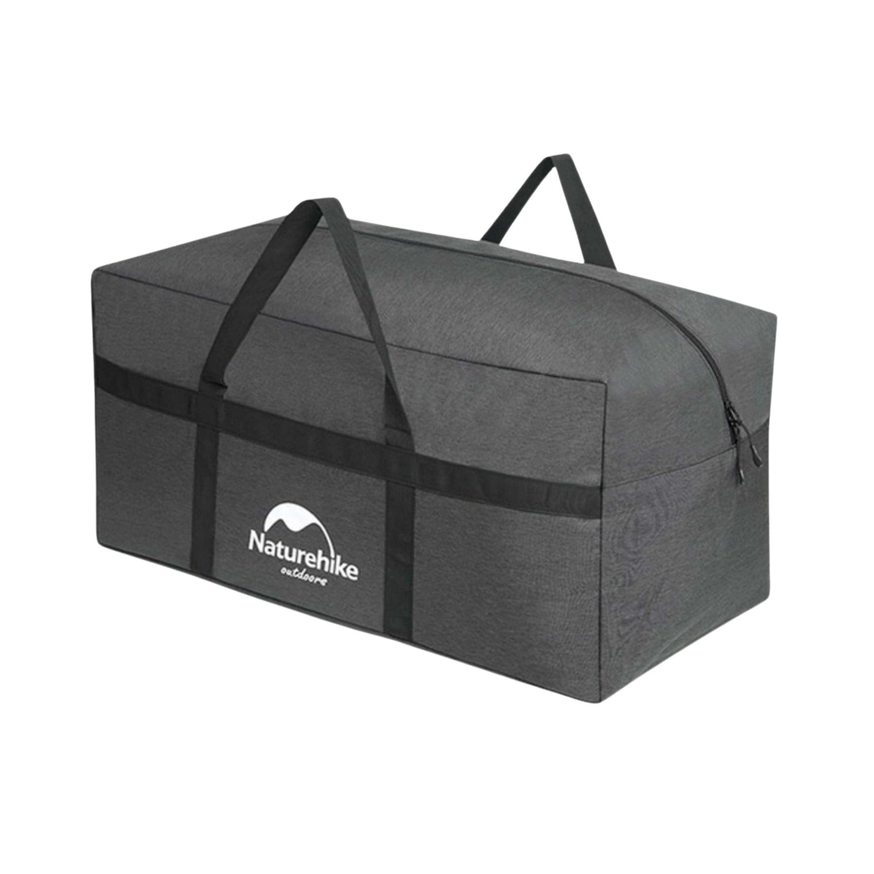 Gray duffel bag with black straps on a white background, featuring the Naturehike logo.