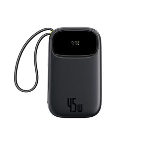 Black power bank with digital display on a white background
