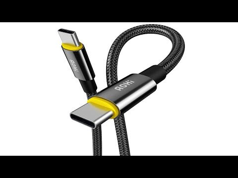 Braided USB cable with Type-C connectors on a white background