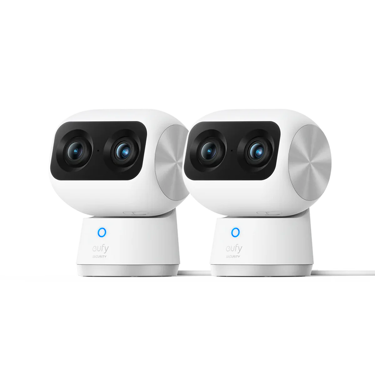 Two white security cameras with a transparent background
