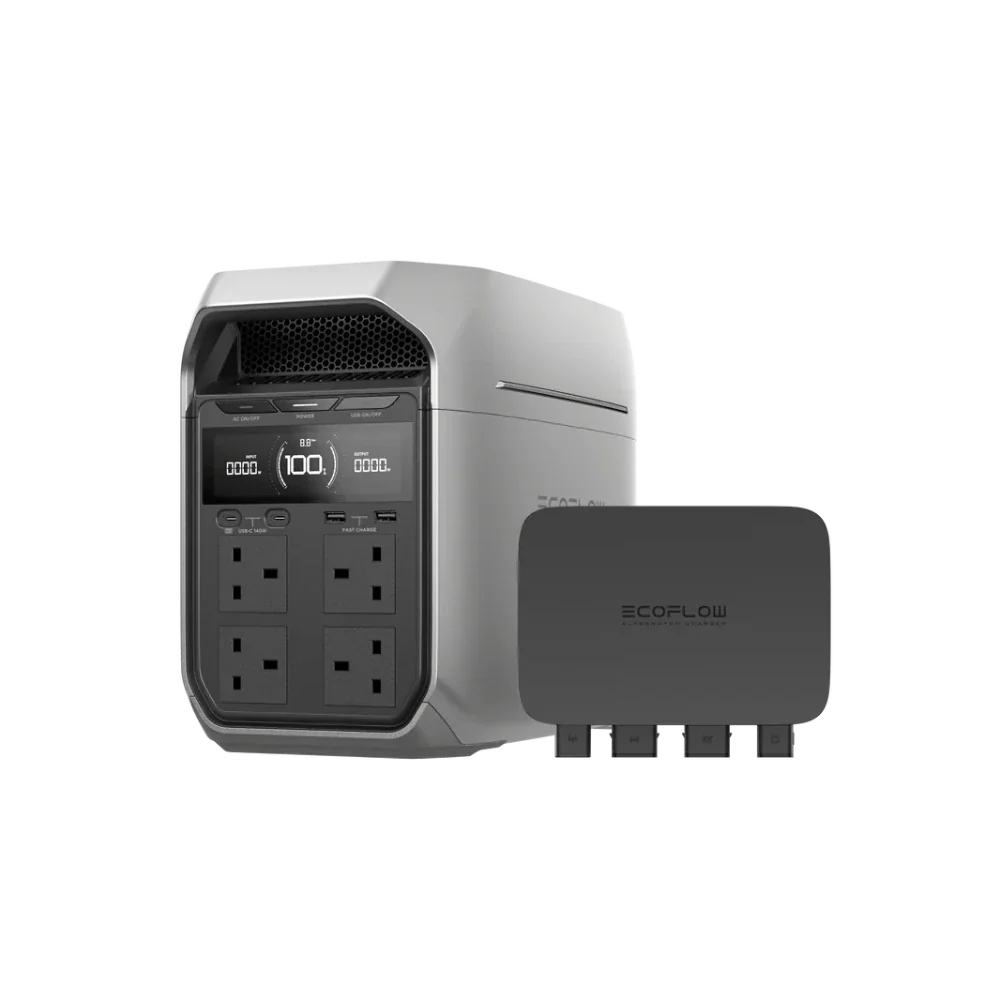 EcoFlow power station with a remote control on a white background