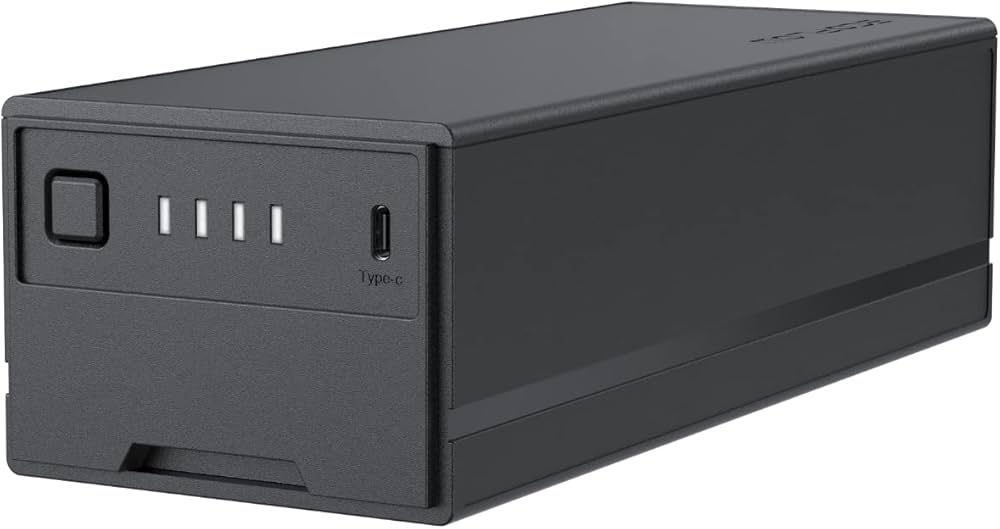Black electronic device with ports on a white background