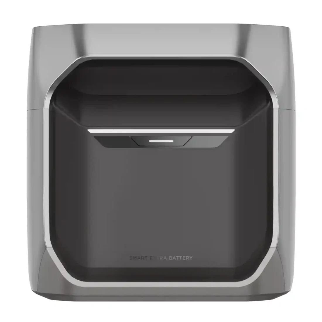 Black electronic device with silver accents on a white background