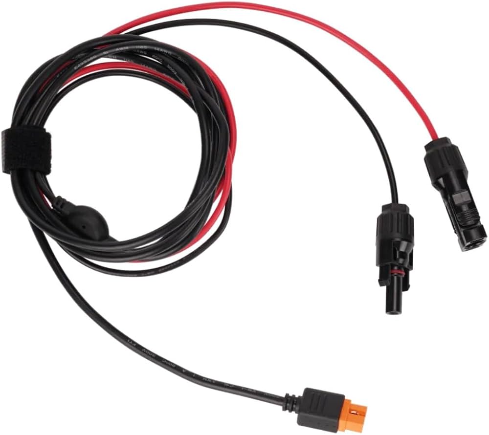 Cable with black and red wires and connectors on a white background