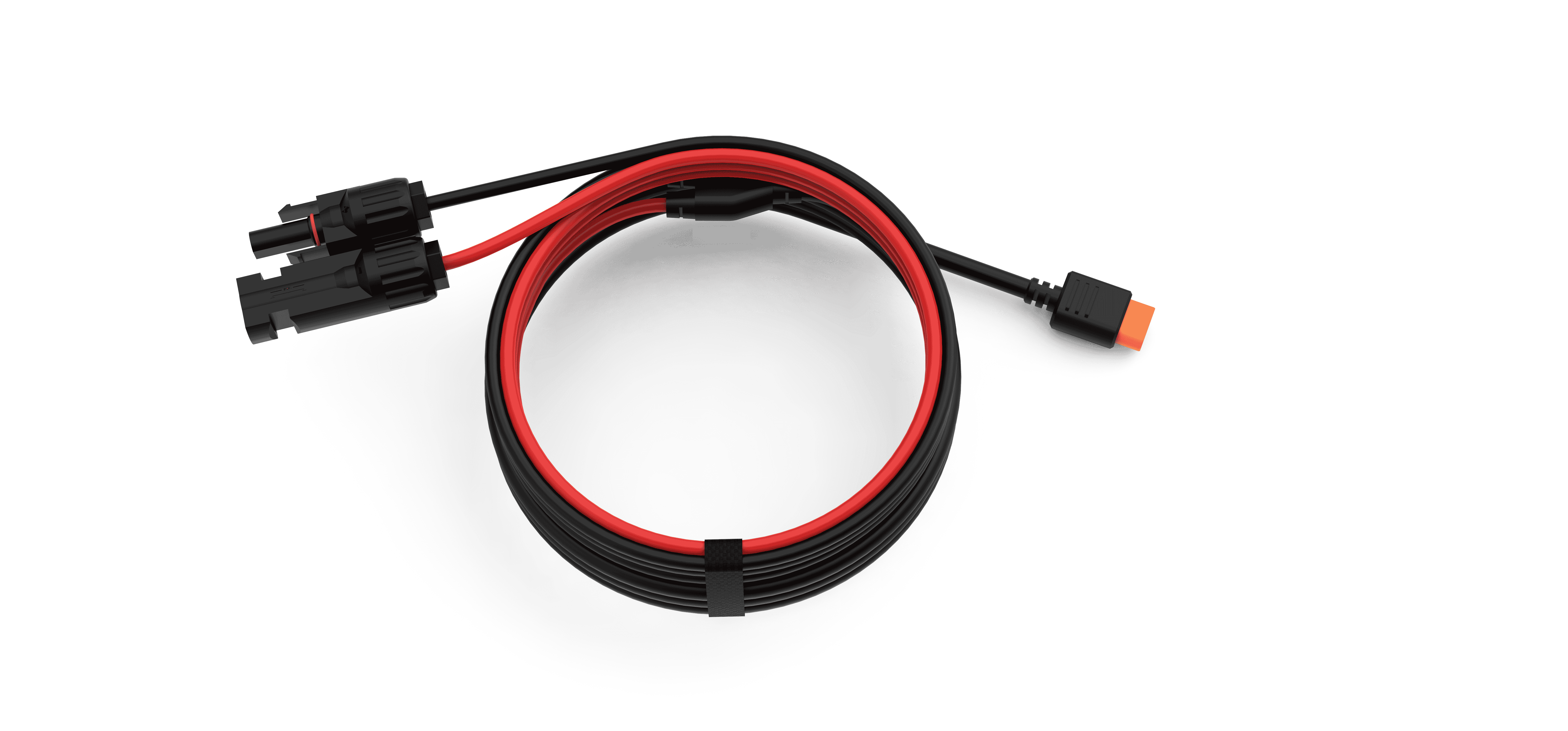 Black cable with red and black wires on a white background