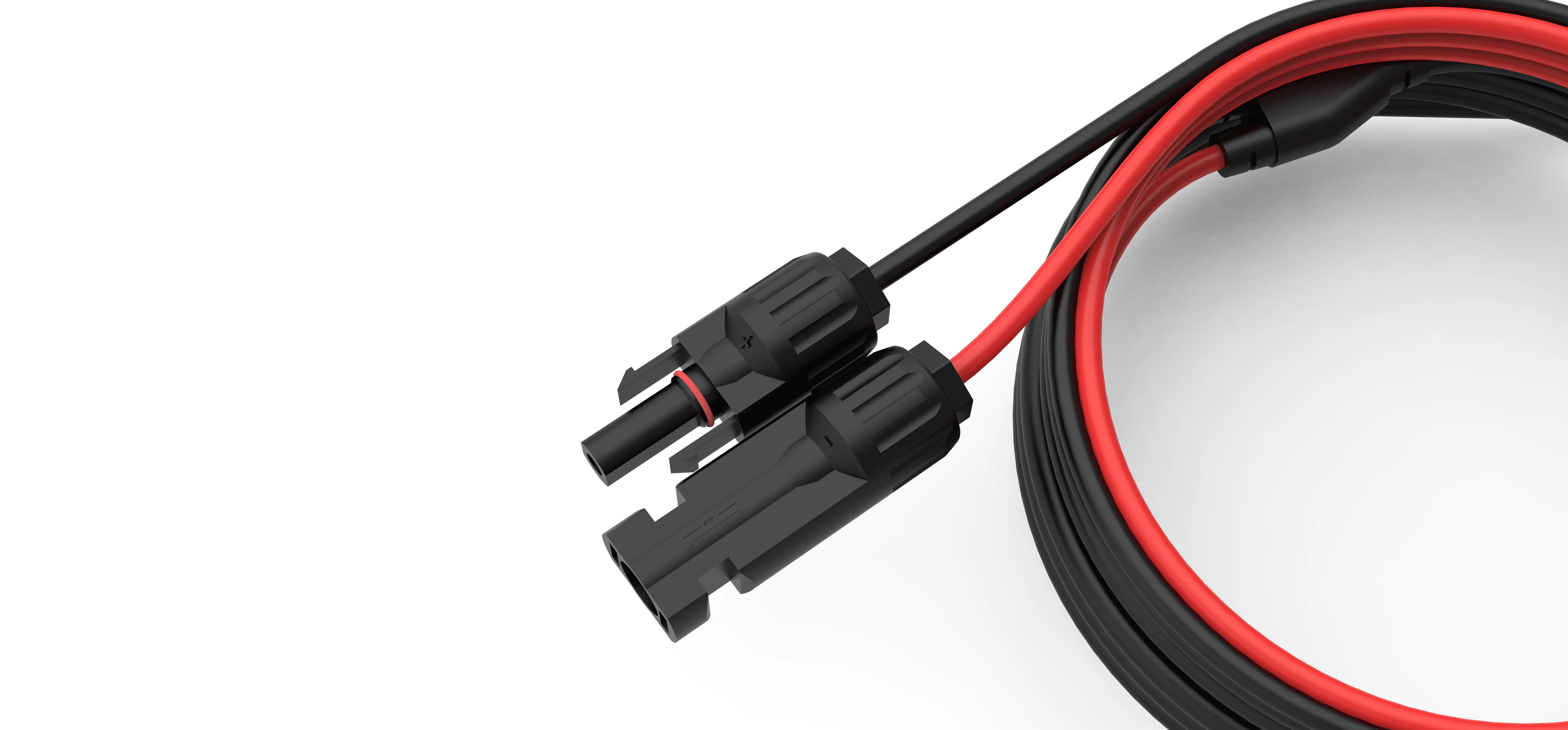 Black and red wire connectors on a white background