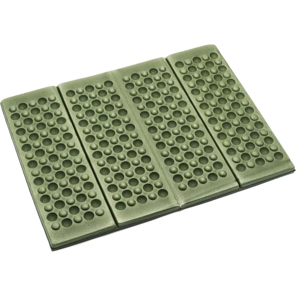 Green foam mat with a grid pattern on a white background