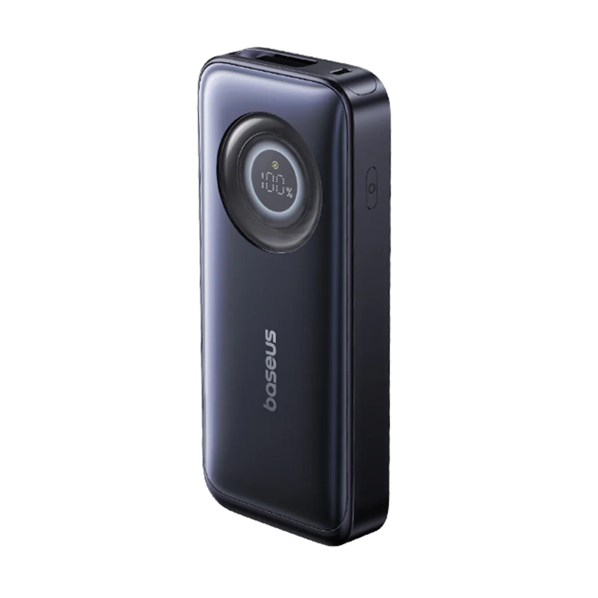 Black power bank with Baseus branding on a white background