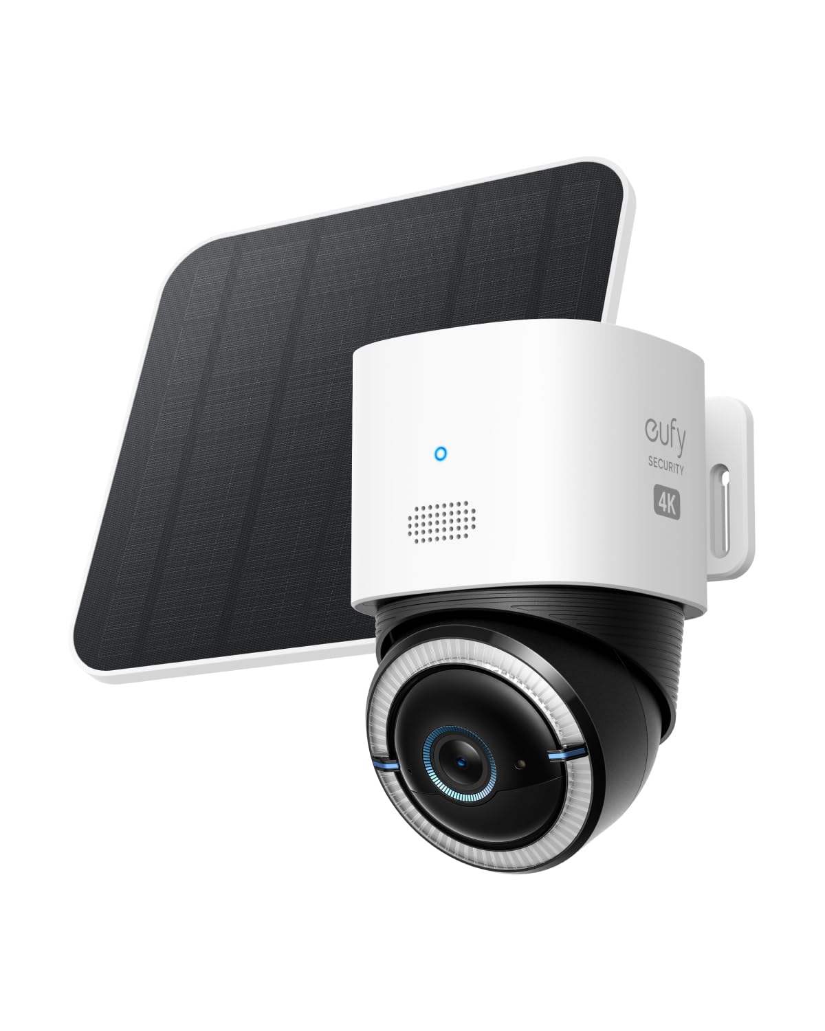 Smart camera with solar panel on a white background