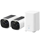 Two security cameras with a central control unit on a white background
