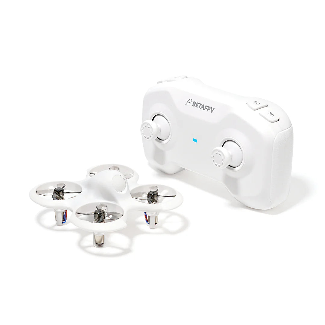 White drone and remote control on a white background