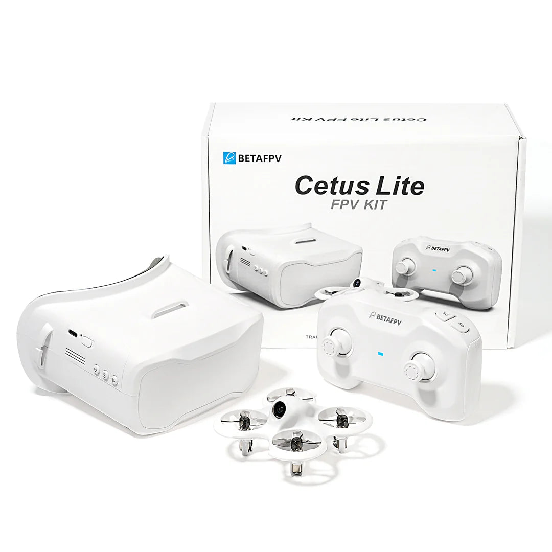 BETAFPV Cetus Lite FPV Kit with goggles, transmitter, and receiver on a white background