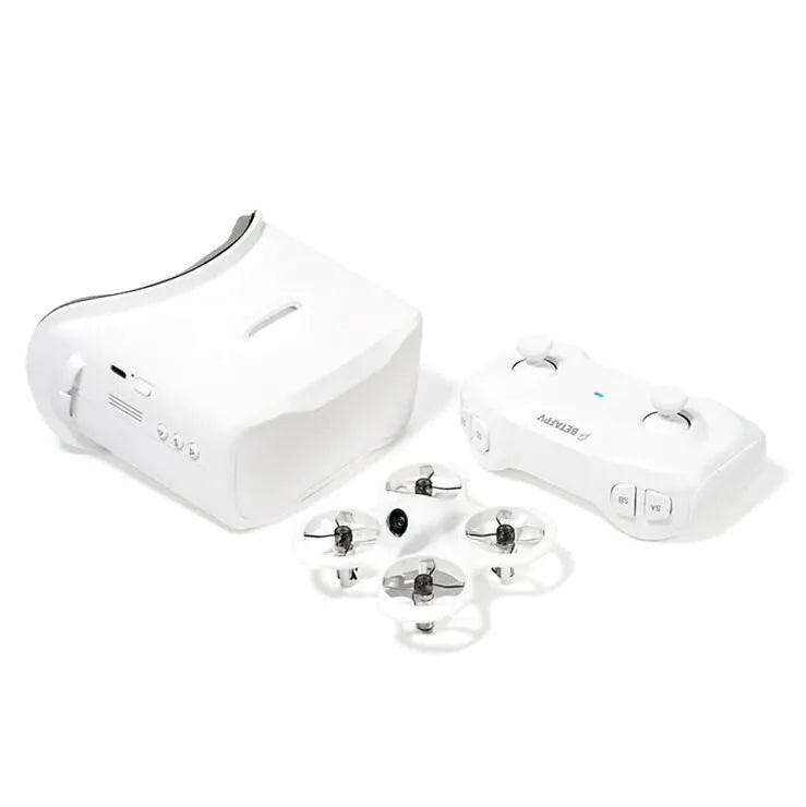 White drone with remote control and charging station on a white background