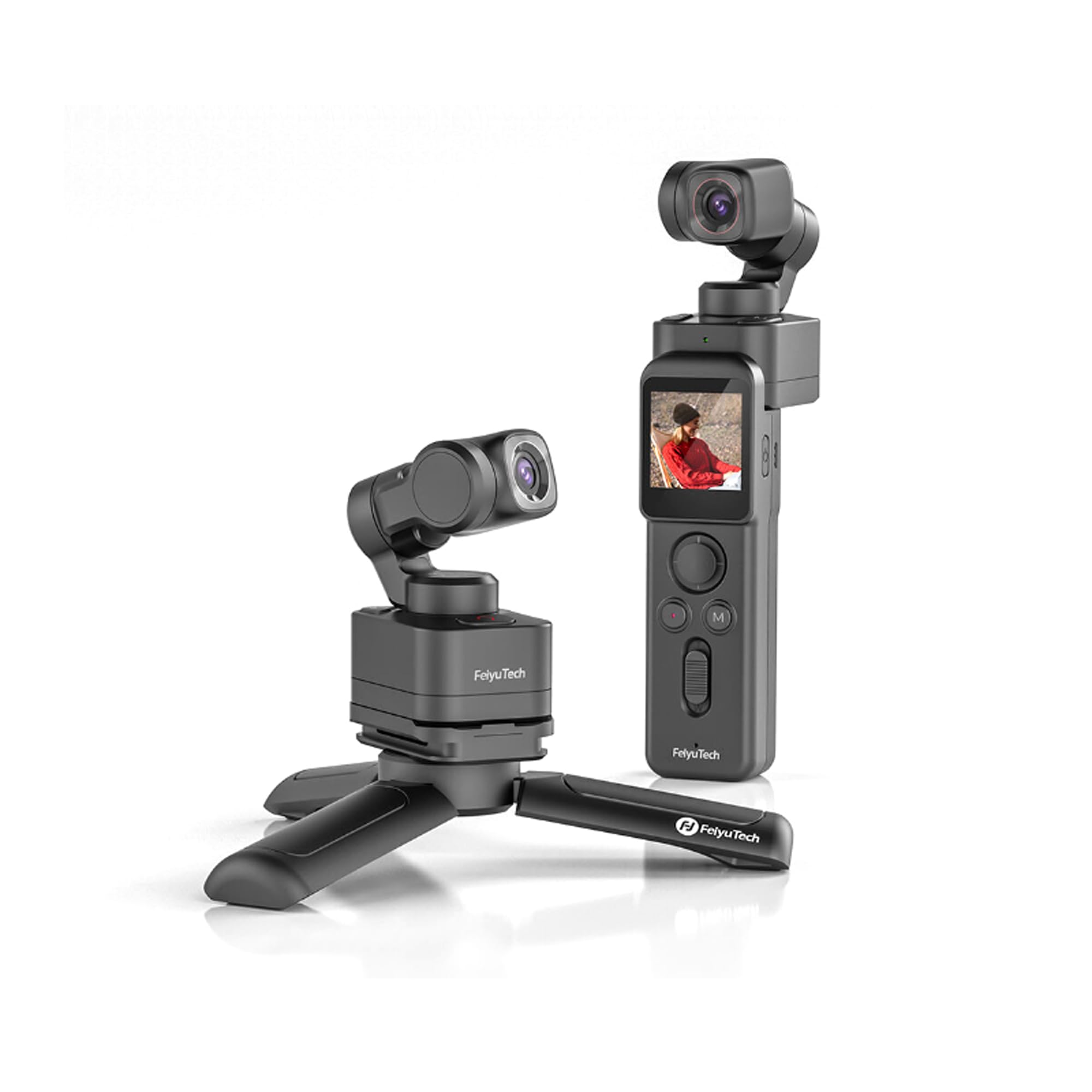 FotowTech camera with gimbal and remote control on a white background