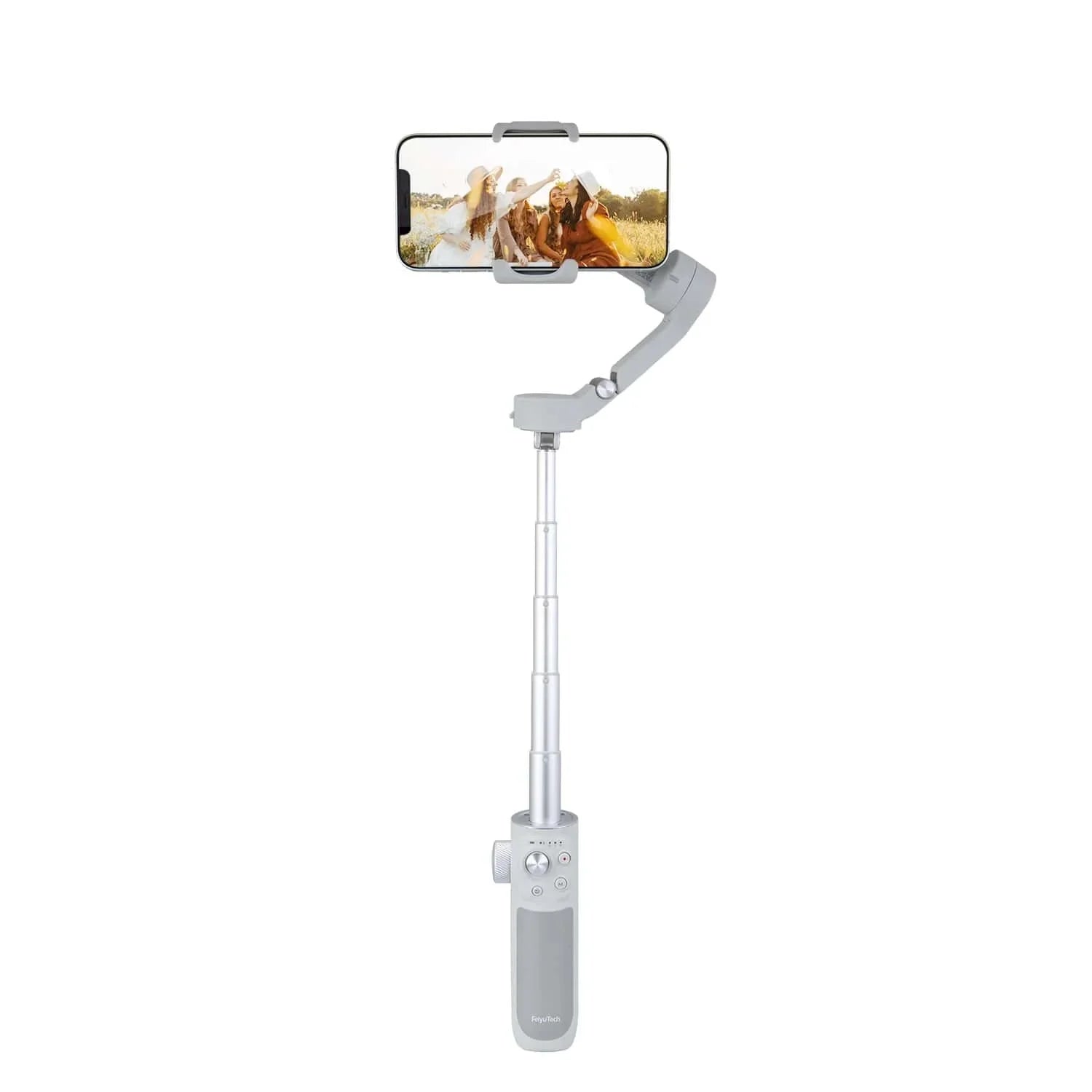 Handheld smartphone stabilizer with phone holder on a white background