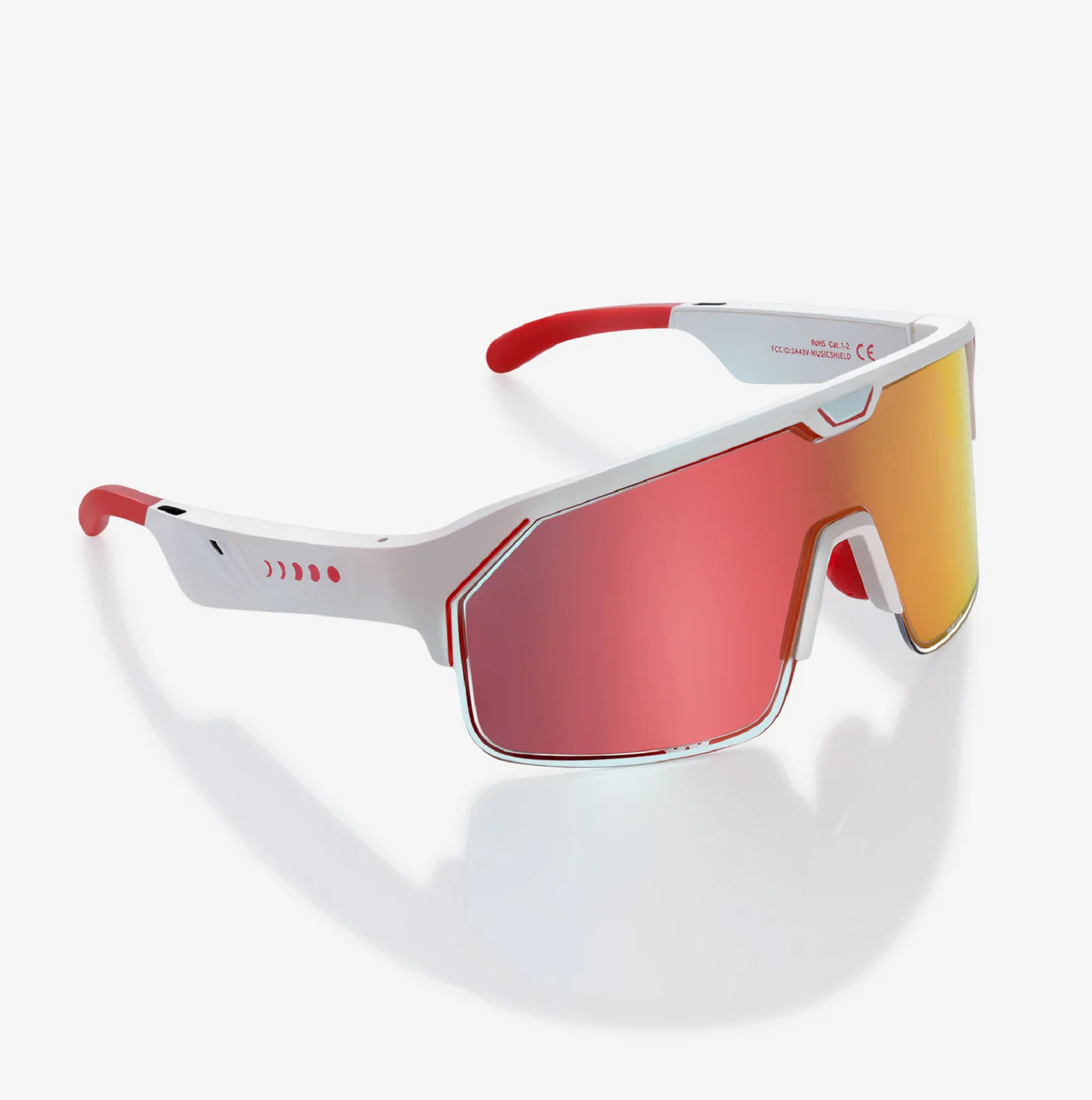 Sunglasses with red and white frame on a white background
