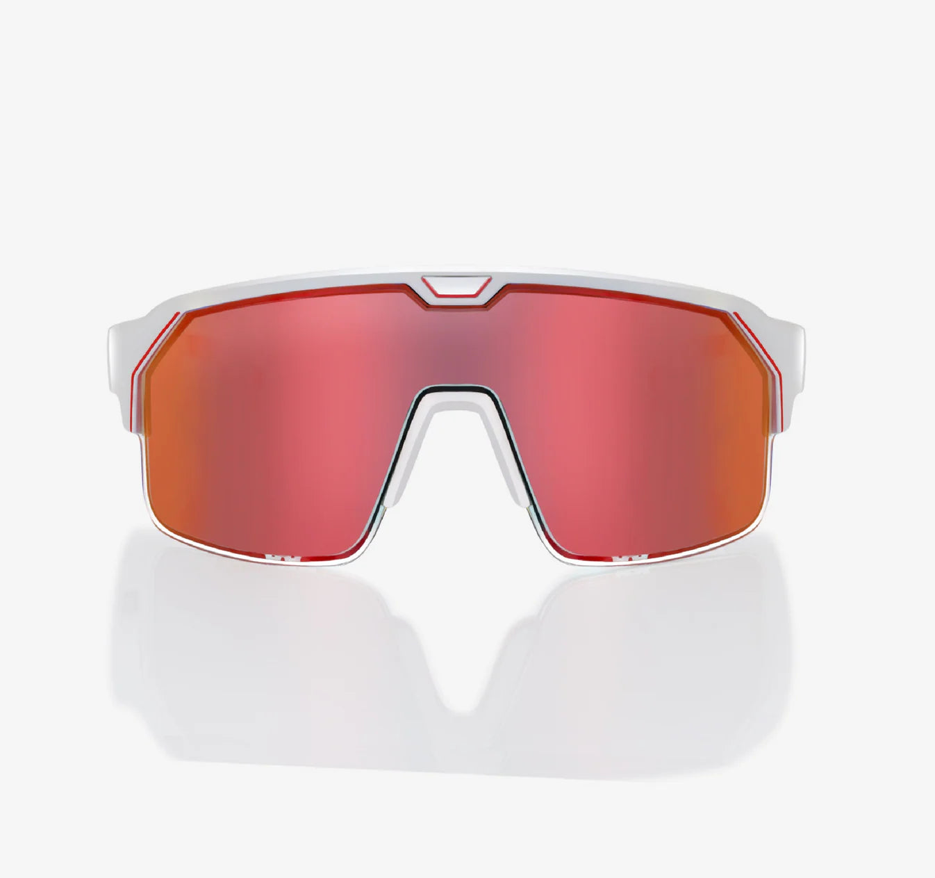 Sunglasses with red lenses and white frame on a white background
