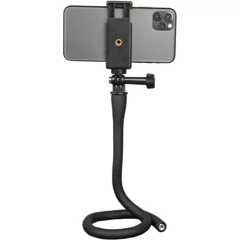Phone holder with flexible arm on a white background